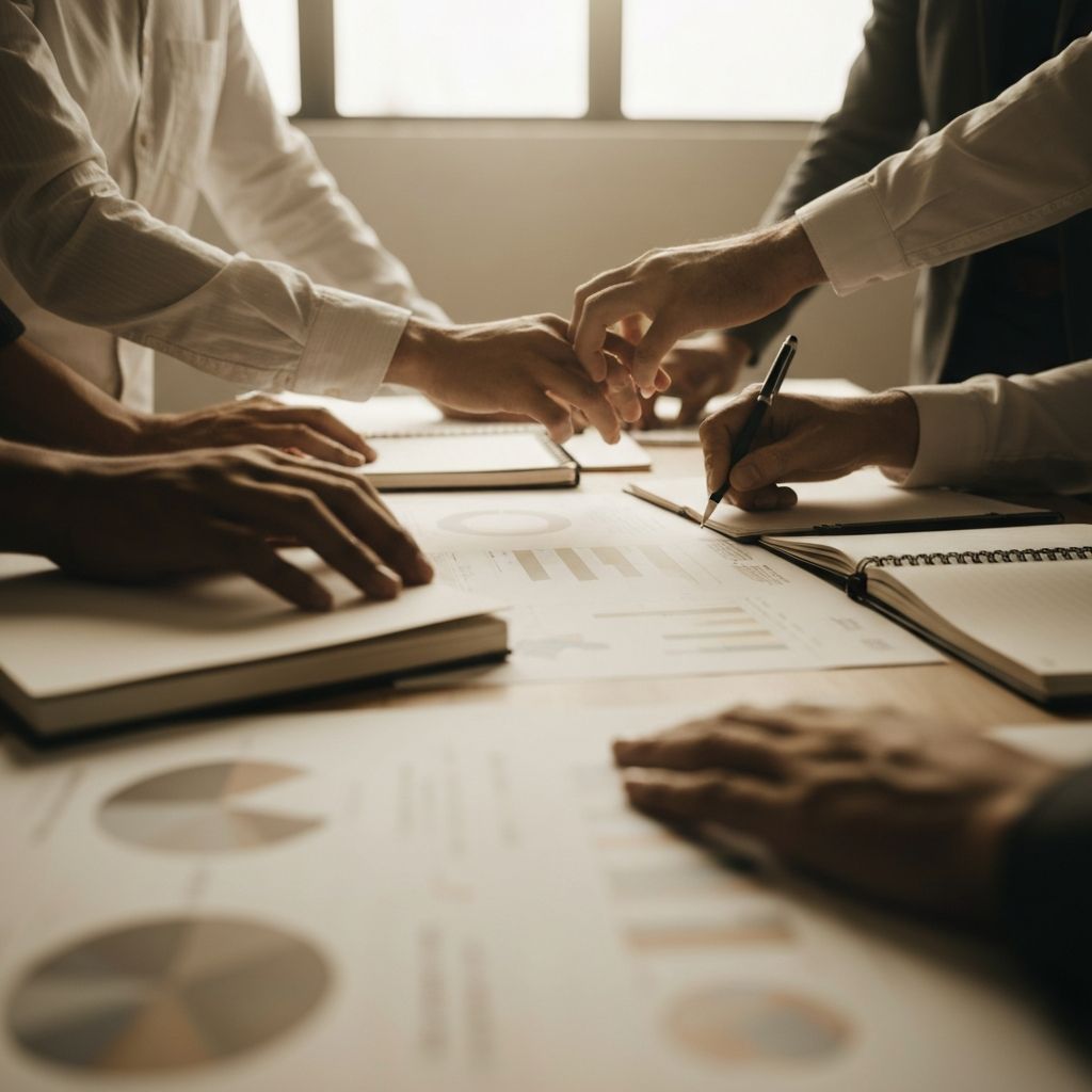 Abstract representation of team collaboration with research materials and analytical tools